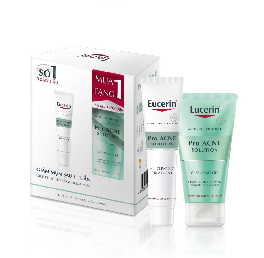 [MUA LÀ CÓ QUÀ] Combo Eucerin Pro Acne Phục Hồi & Ngừa Mụn (Gel Giảm Mụn AI Treatment 40ml + Gel Rửa Mặt 75ml)