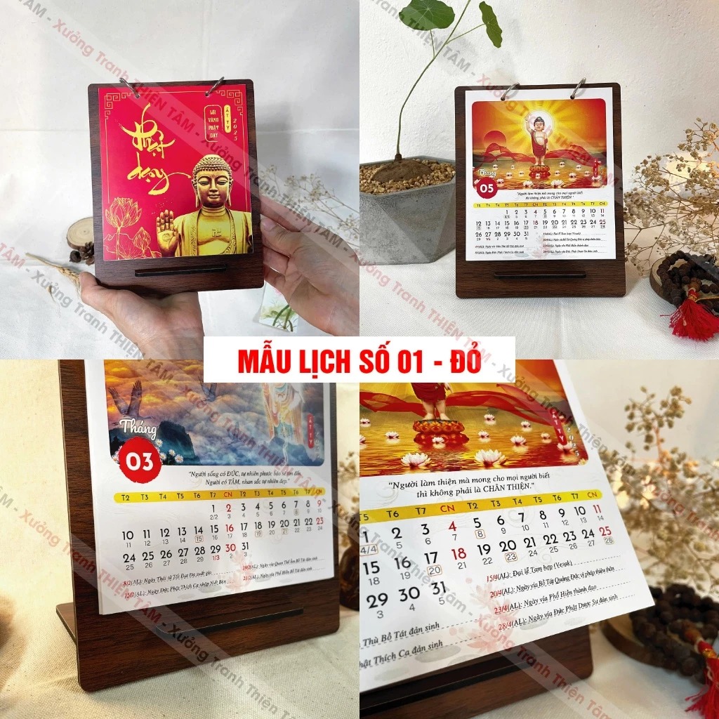 Lịch Phật Giáo 2025 đế gỗ độc đáo, sắc nét