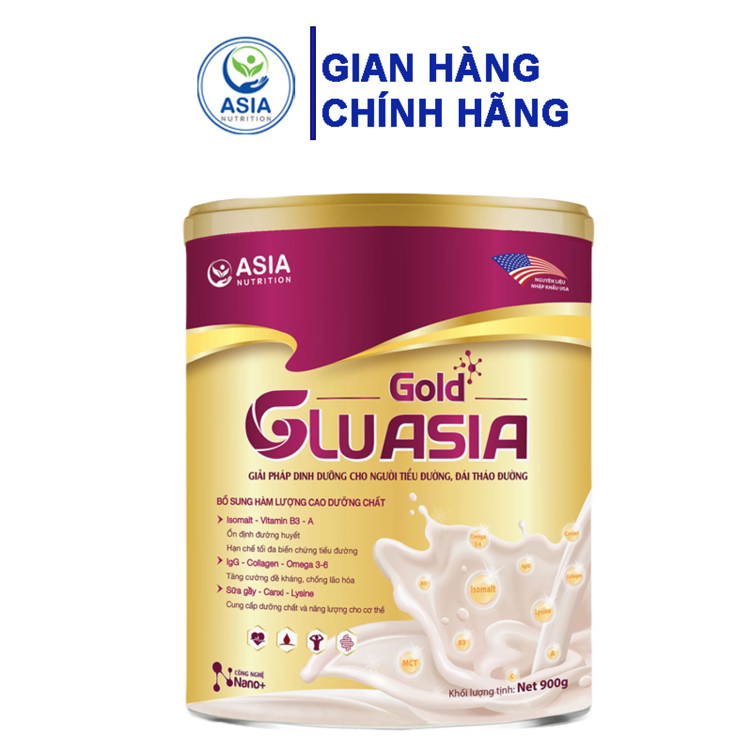 Sữa tiểu đường Glu Asia Gold 900g tác dụng cung cấp dinh dưỡng