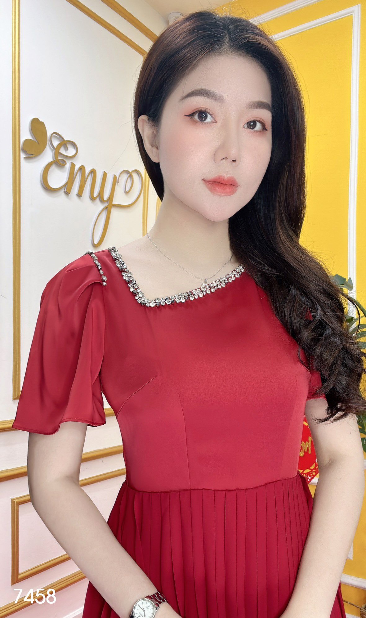 Đầm EMY EM7458 Xoè Dập Ply Đỏ