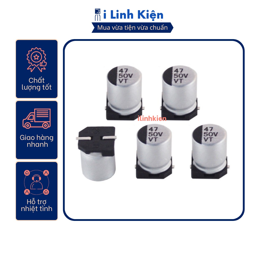 Tụ nhôm 50v 47uf 6.3x7.7mm chính hãng chất lượng tốt