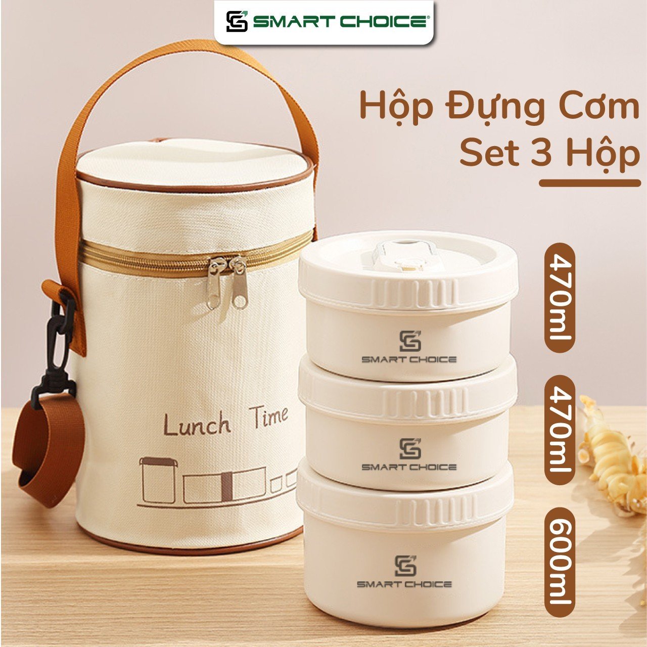 Hộp cơm giữ nhiệt smartchoice, hộp đựng cơm giữ nhiệt inox304, hộp cơm văn phòng kèm túi giữ nhiệt.