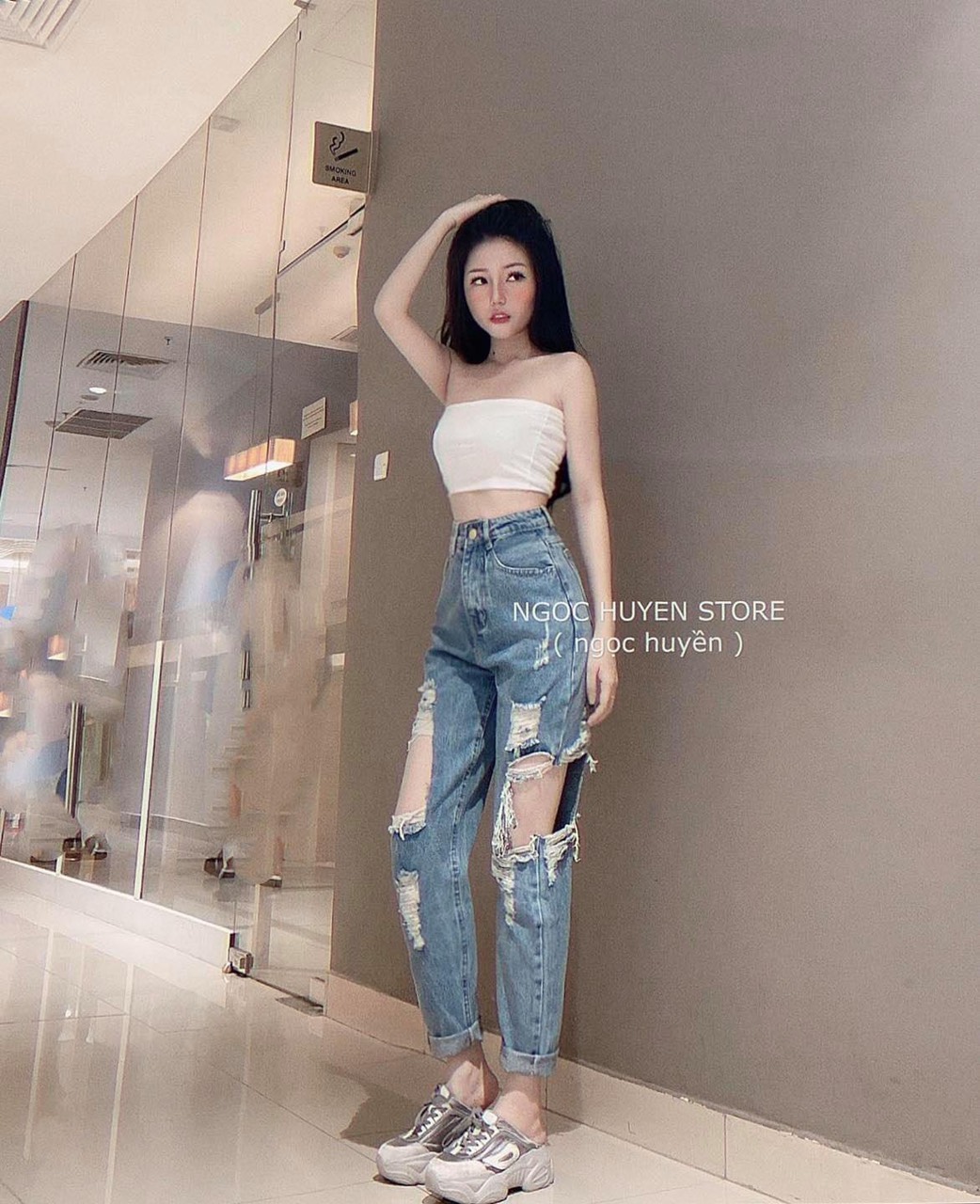 Quần baggy jean nữ chất bò màu xanh rách mẫu mới 2020 cheryshop94 cr124
