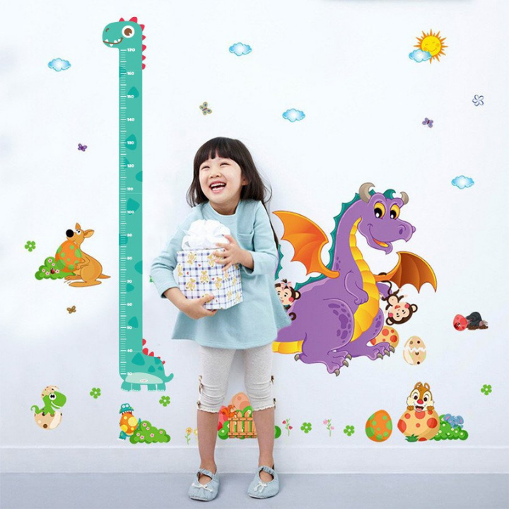 Decal dán tường thước đo chiều cao trẻ em bé hình con vật