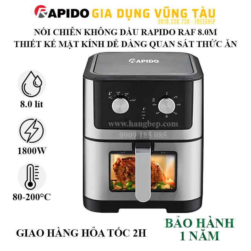 Nồi chiên không dầu Rapido RAF 8.0M bảo hành 1 năm chính hãng
