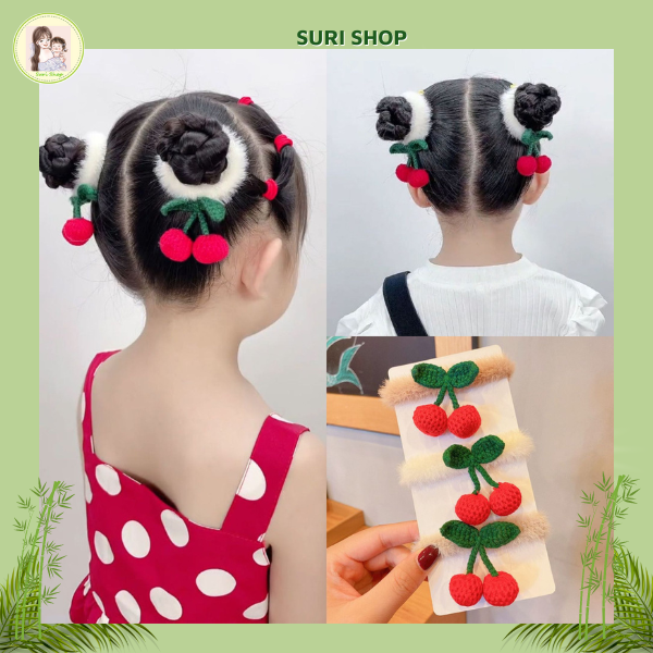 A, Dây Cột Tóc Cho Bé Chùm Cherry Xinh Xắn,  cột tóc cherry, cột tóc cherry đẹp