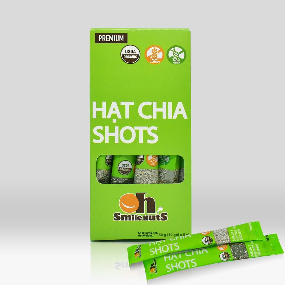 Hạt Chia hữu cơ Smile Nuts gói nhỏ tiện dụng (8g x 10 gói) - Hạt chia nhập khẩu từ Nam Mỹ - Organic Chia Seed Shots (8g x 10 bag)