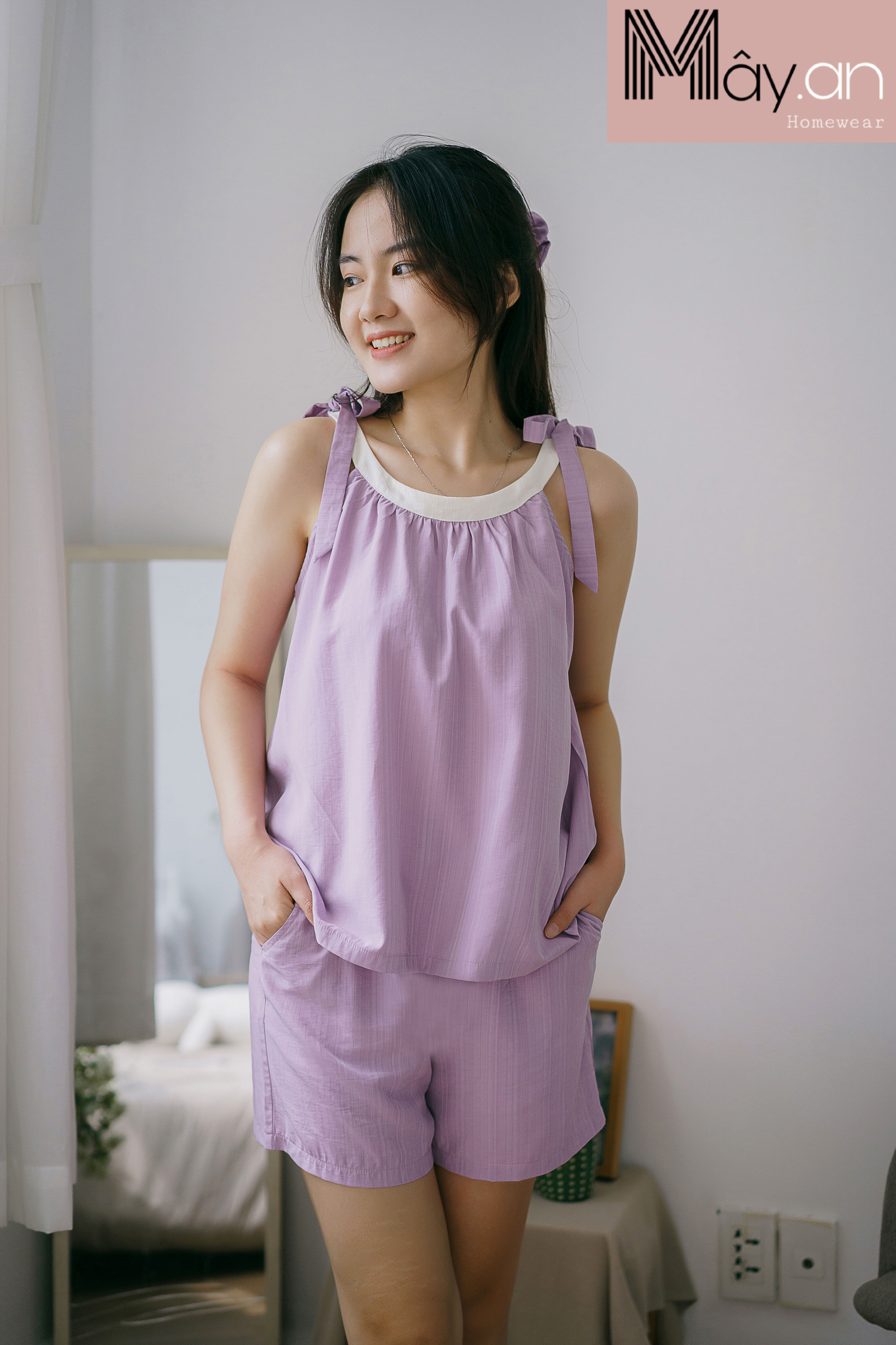 Đồ mặc nhà Mây áo cổ yếm quần ngắn