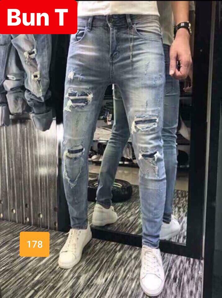 QUẦN JEAN NAM CHẤT BÒ XANH RÁCH CẠP CAO CẤP TT-178 TRANG BUN FASHION