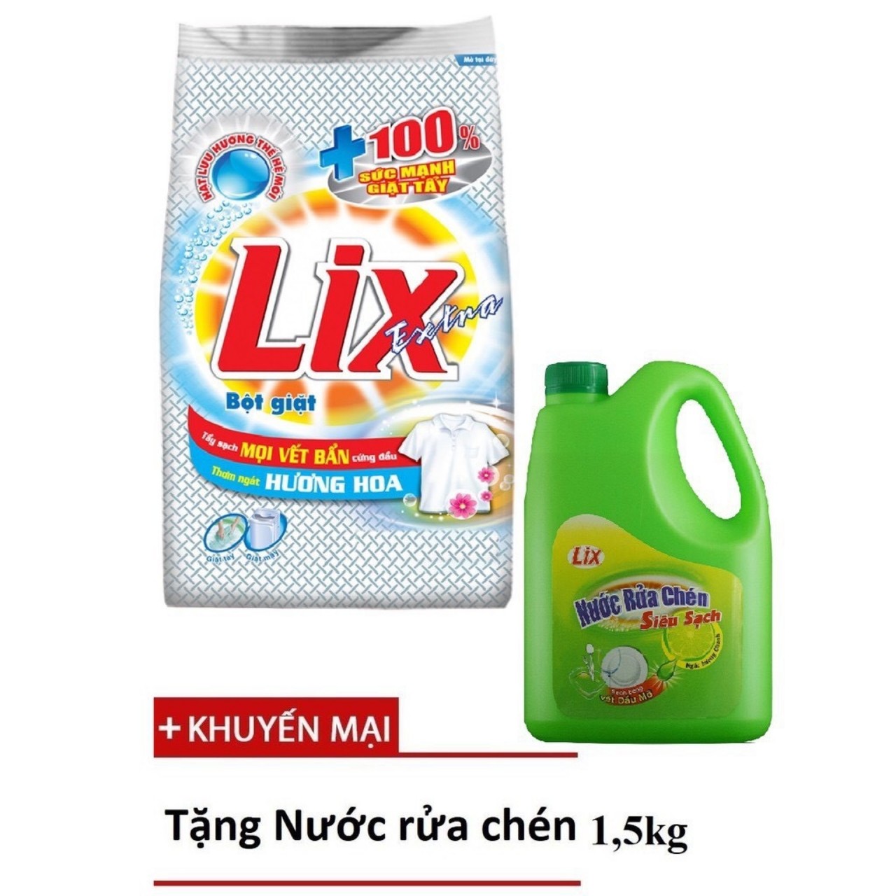 HCMTRỢ GIÁ- Bột giặt LIX Extra Hương Hoa 5,5kg tặng can NRC Yes 750g trà