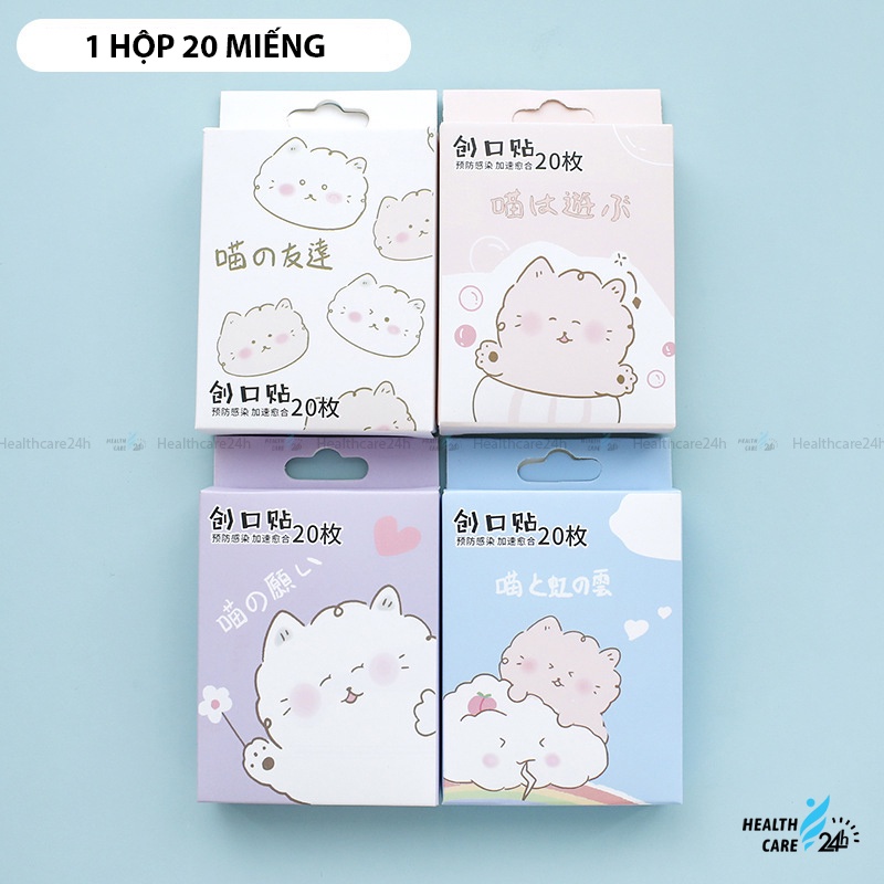 Băng keo cá nhân urgo hình họa tiết cute dễ thương Healthcare24h E001, 1 hộp 20 miếng ơ gâu dán vết thương ít thấm nước