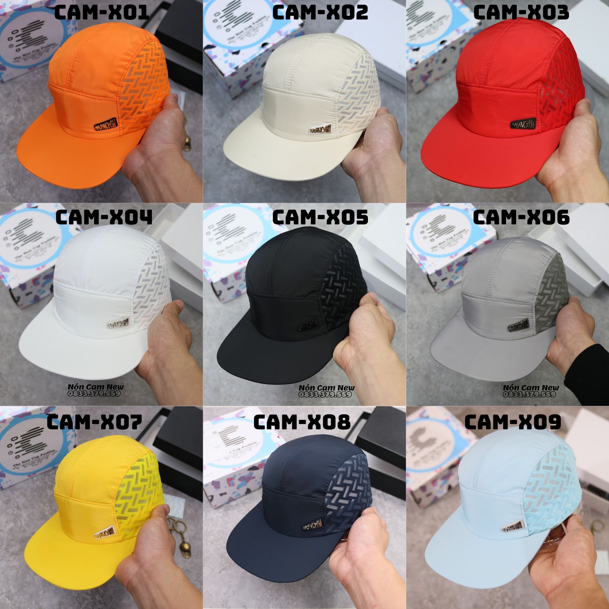 [CHÍNH HÃNG] Mũ NÓN CAM Nón Kết Phối Lưới X Màu Xám Basic Thoáng Mát