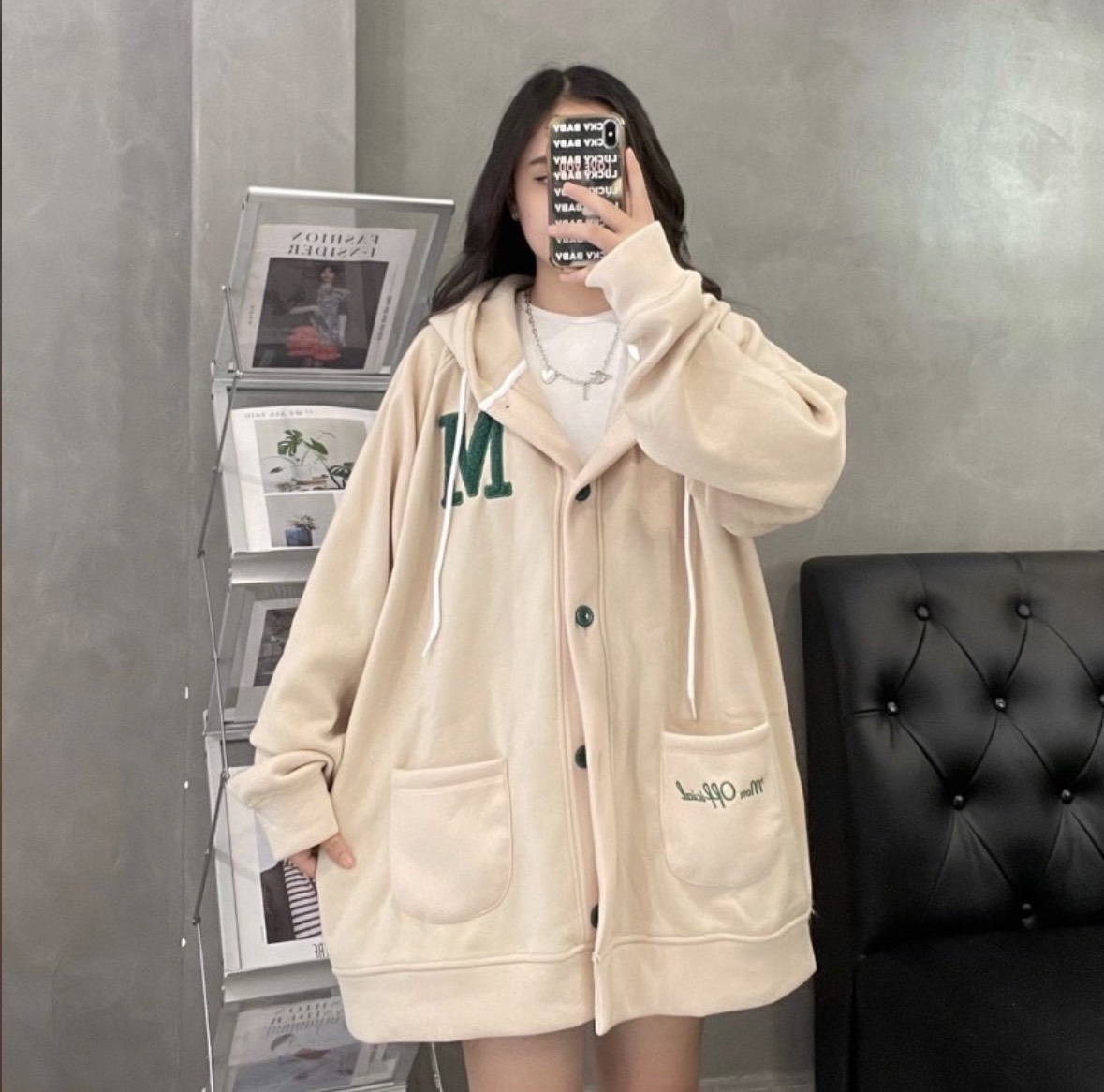 Áo khoác hoodie Áo Koác Nam Nữ kiểu Cài Cúc Thêu Chữ M chất vải thun nỉ Ngoại Mềm Mịn Thời Trang. TP