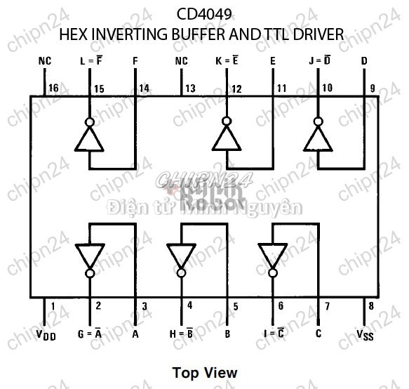 [2 con] (DIP) IC CD4049 DIP-16 (CD4049BE) (IC 6 Cổng đệm đảo) - HH003366