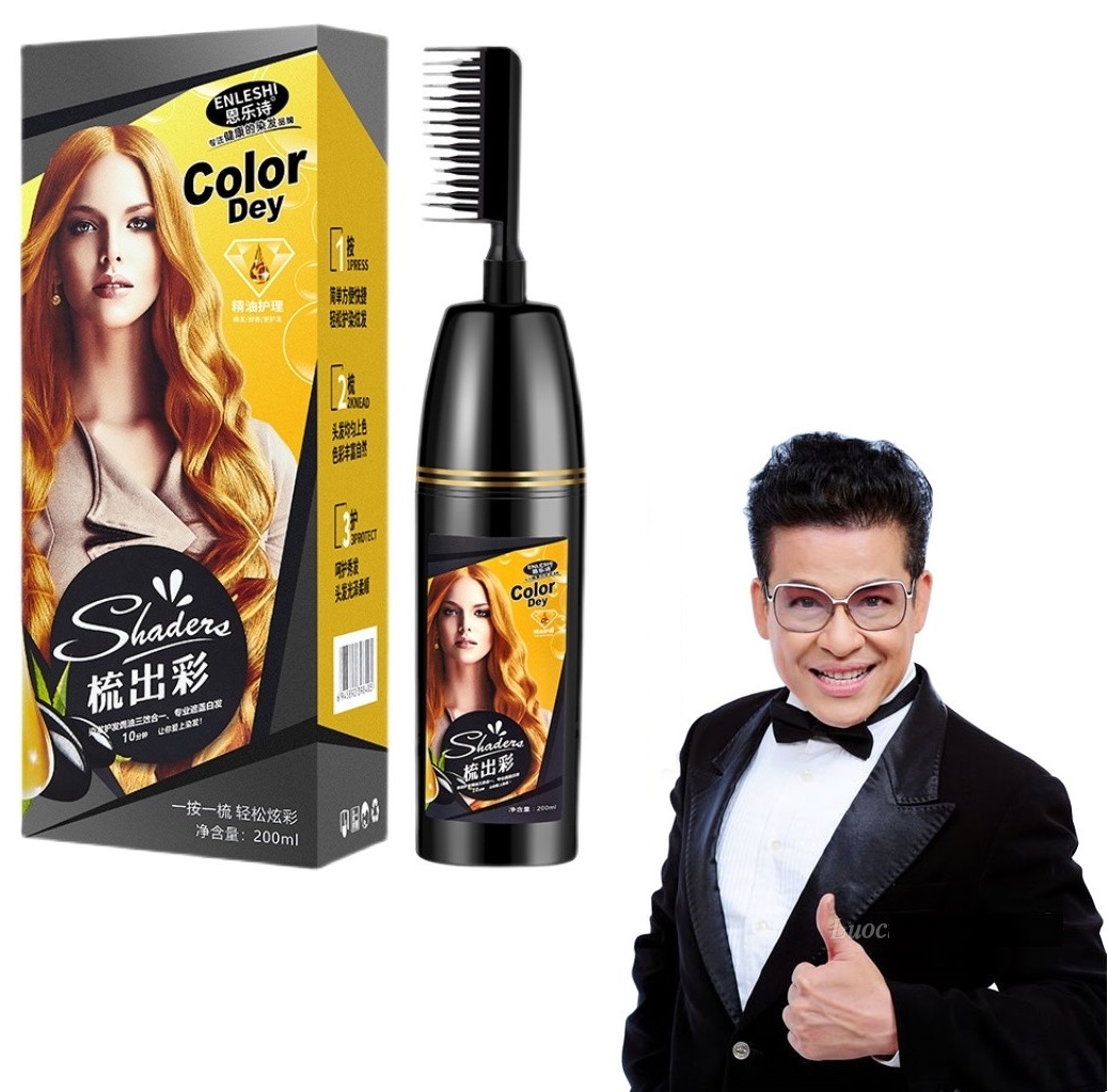 Nhuộm tóc tại nhà đẹp đơn giản với Bộ Lược nhuộm tóc thông minh thế hệ mới 1 nút bấm (đen tự nhiên) Shaders 200Ml sử dụng nguyên liệu hoàn toàn từ thiên nhiên