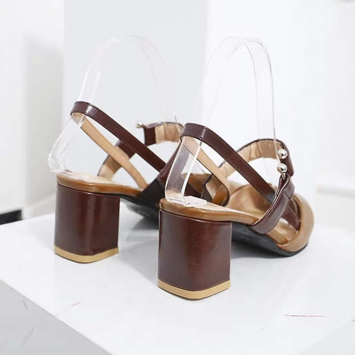 [HCM]Giaỳ cao gót bít mũi khoét eo đế vuông cao 7cm