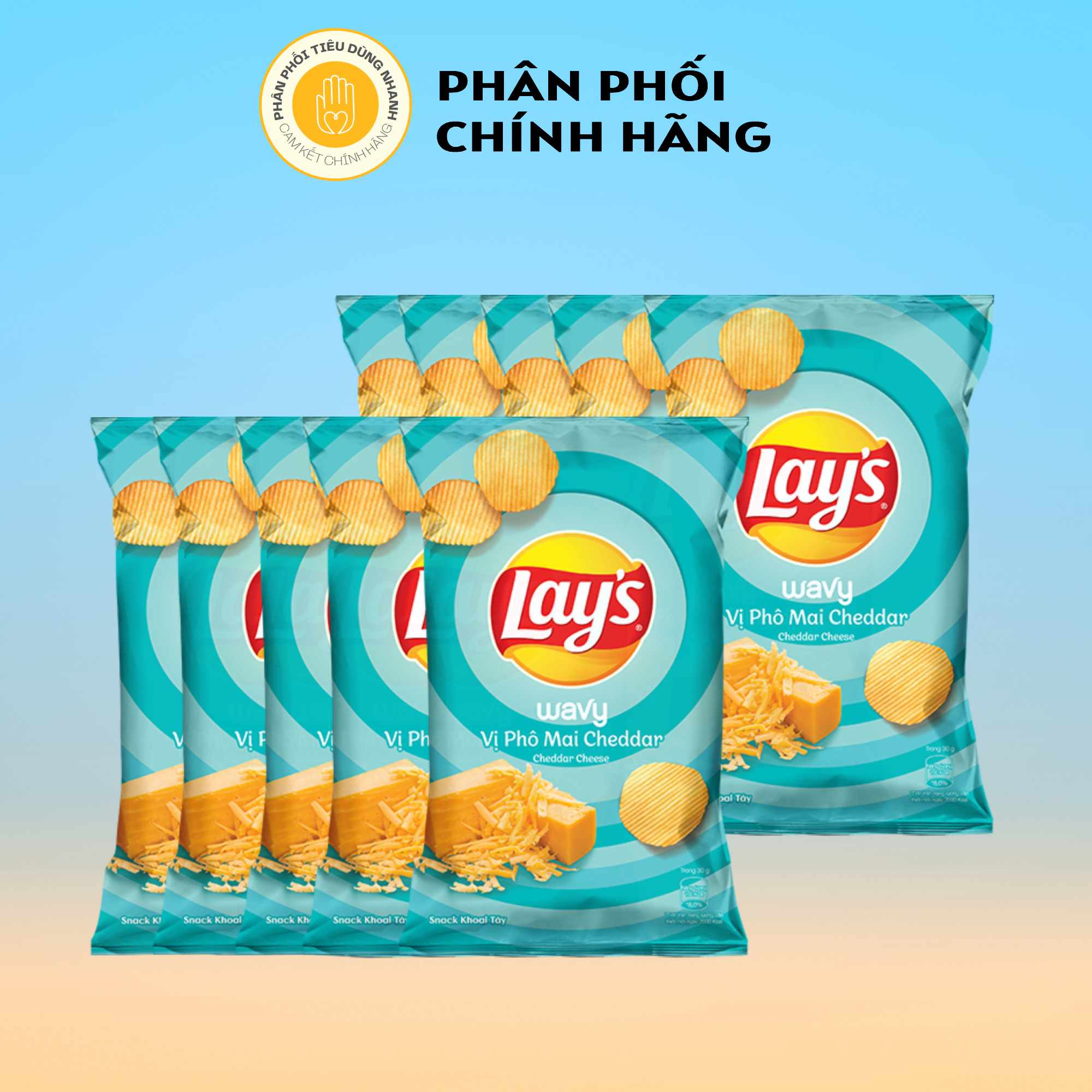 Bịch 10 Gói Bánh Snack Khoai Tây Lay's Wavy Phô Mai Cheddar Gói 32g