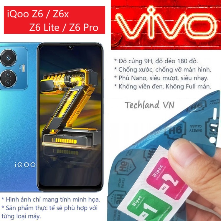 Cường lực phủ nano vivo iqoo z6 / z6x / z6 lite / z6 pro 4g / 5g - trong suốt, không full màn, không viền đen