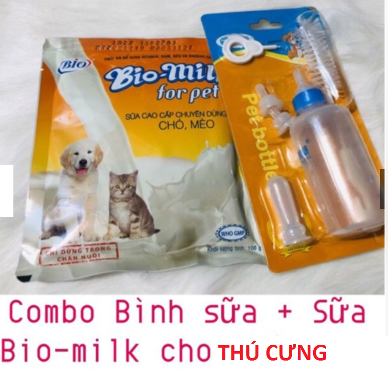 Combo sữa Bio và bình sữa 60ml cho chó mèo con