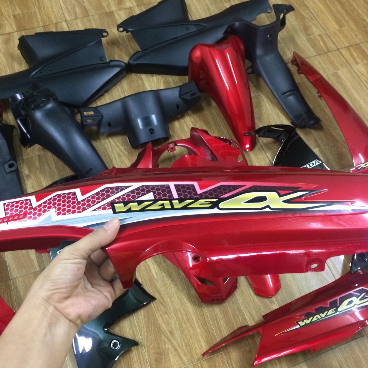 ( Tặng Tem ) Bộ Vỏ Nhựa - Dàn áo xe Wave A-  wave alpha ,Wave Cá ,Wave100 đời 2006 - 2016 màu Đỏ Đô - nhựa  trắng nguyên sinh ABS cao cấp