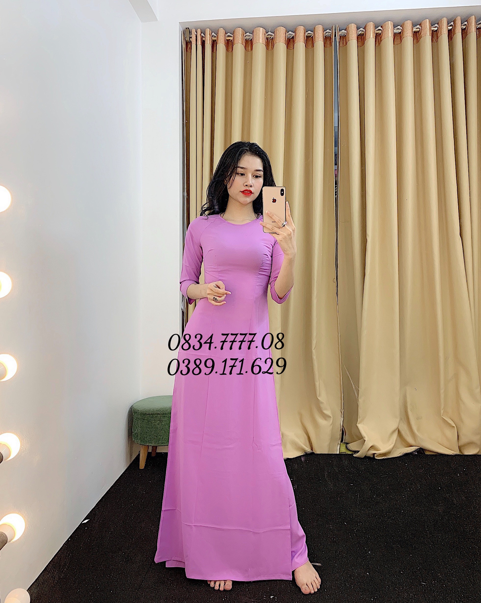 Áo dài trơn lụa nhật  một màu  cổ tròn tôn dáng