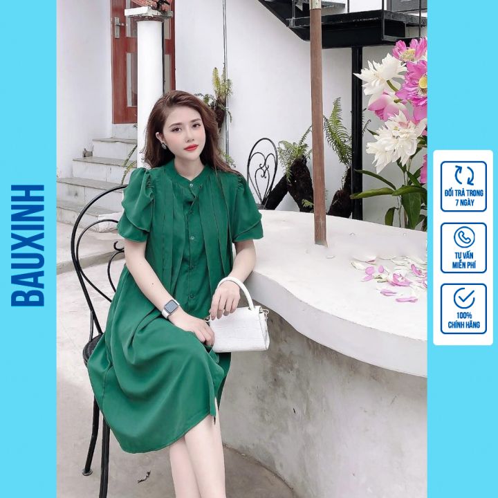 Đầm bầu công sở xinh xắn - váy bầu thiết kế dáng yếm thô ren tay lỡ trắng