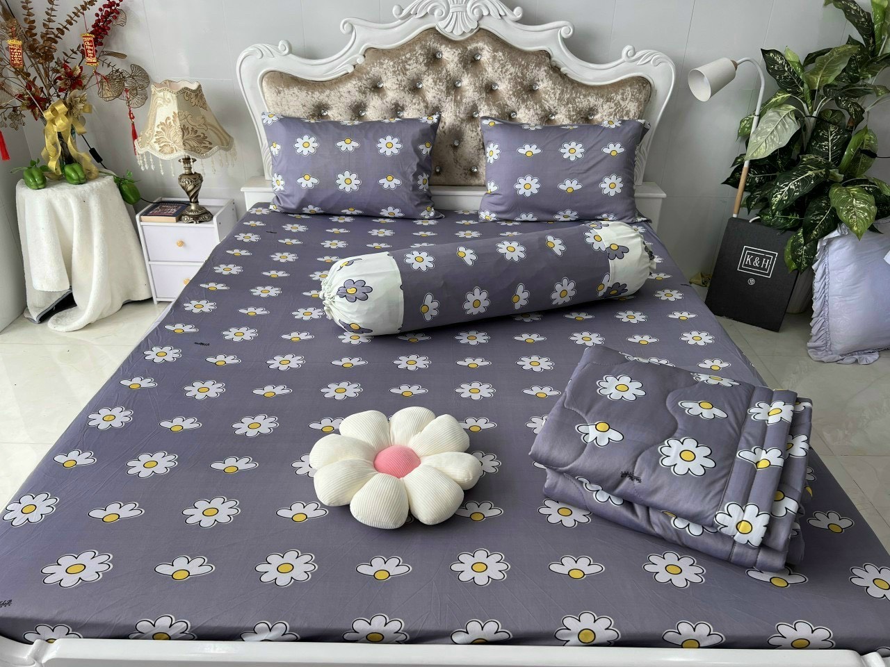 BỘ DRAP GA THUN HÀN QUỐC (HOA CÚC) MẪU MỚI KHÔNG MỀN