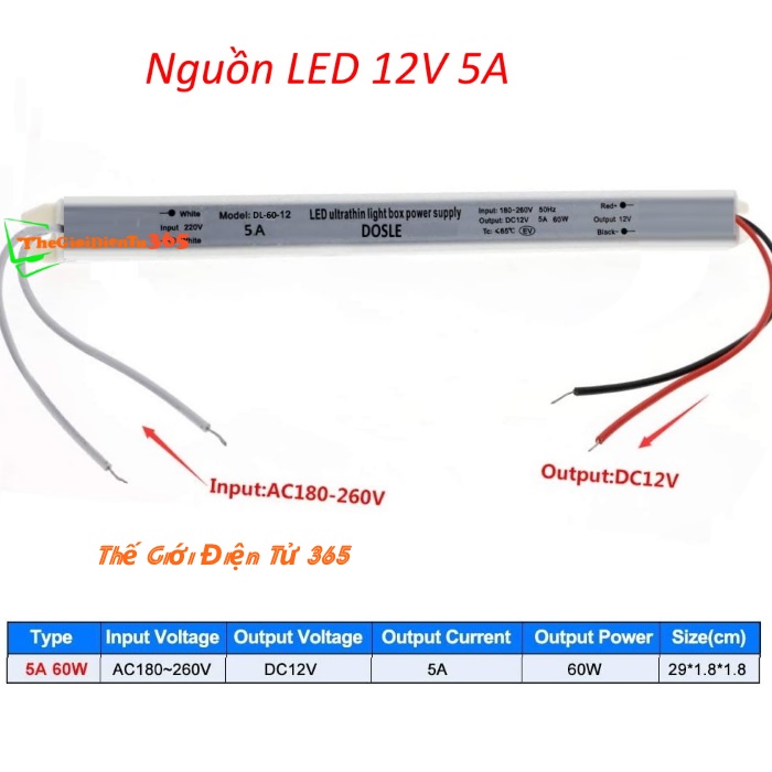 Nguồn đũa 12v 5a cho led