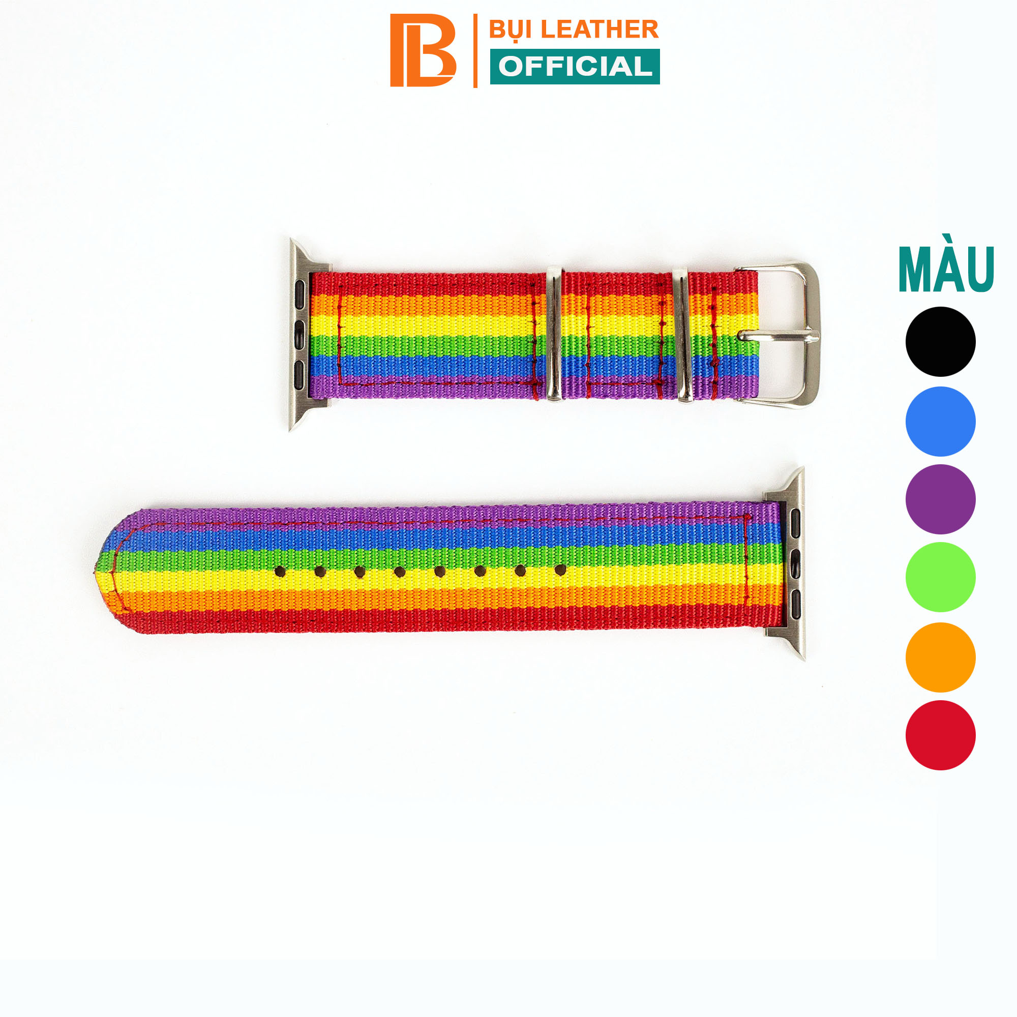 Dây đeo apple watch vải dù cầu vồng D125 thoải mái đi trời mưa, dây apple watch series 3, 4, 5, 6, SE, size 38mm-40mm-42mm-44mm
