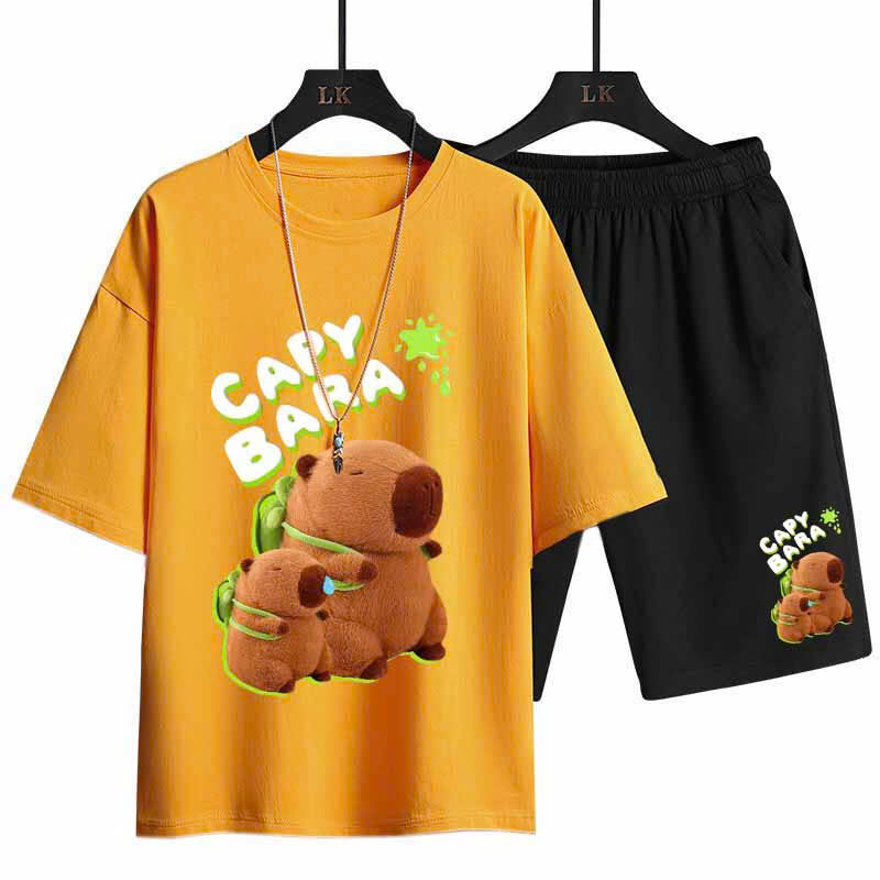 Bộ đồ quần áo nam nữ mặc nhóm cho đôi cặp mùa hè thu đông in hình Chuột Capybara chất thun mè lỗ thấm hút - g8_shop