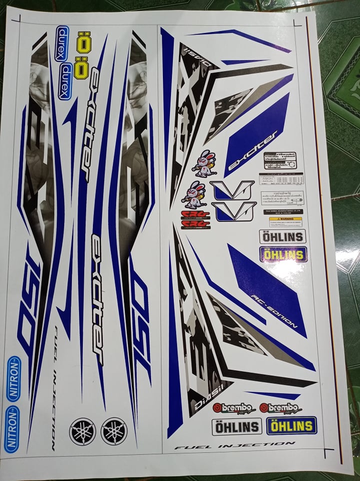 Tem rời exciter 150 xanh bạc trắng