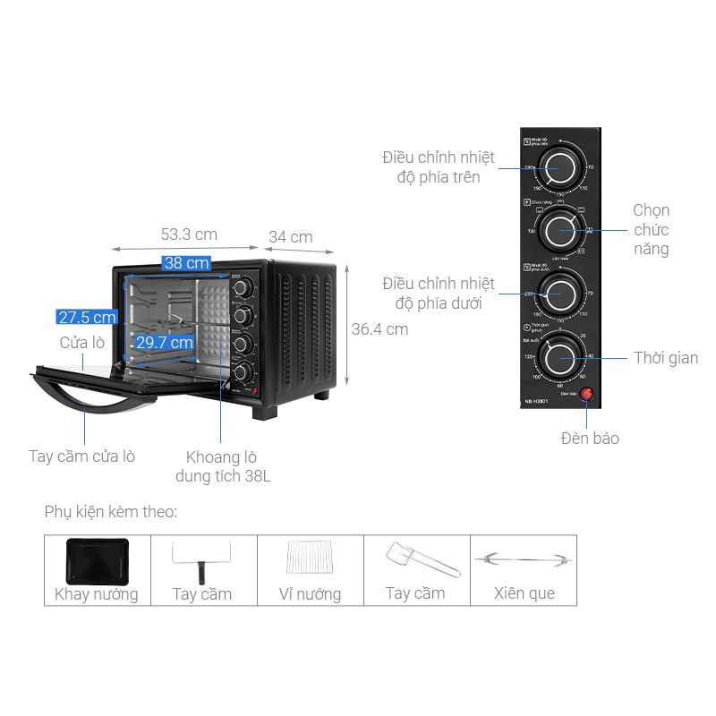 Lò nướng Panasonic NB-H3801KRA 38 lít