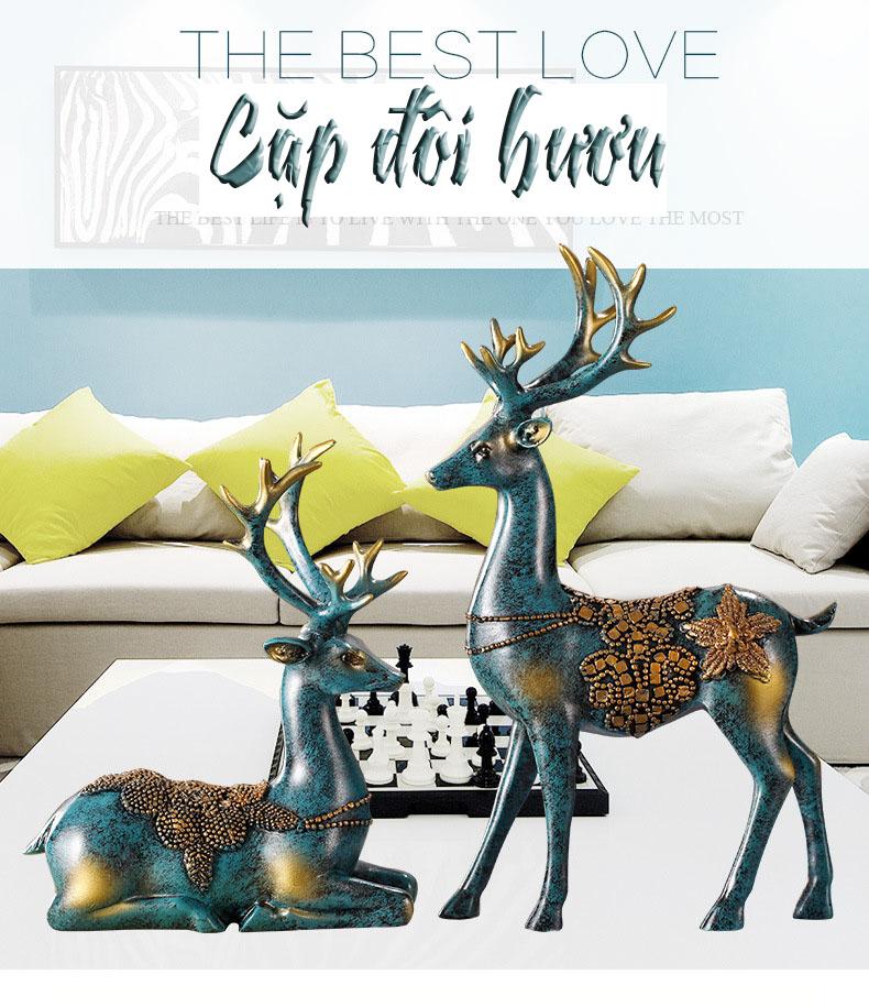 Cặp Đôi Hươu Sừng Tấm, tân trang nhà năm mới, quá tặng tân gia, chất liệu cao cấp (kích thước lớn 31x18x7, có Video thật của sản phẩm)