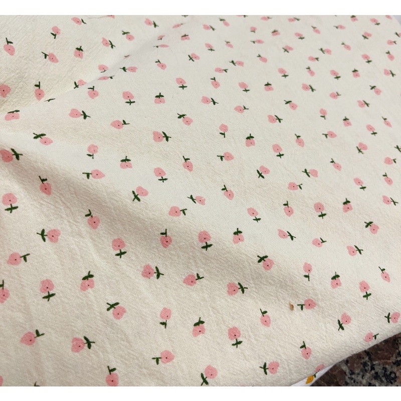 Vải thô đũi cara hoa lê vàng nền be hot hit may váy,bộ,rèm cửa,đồ handmade