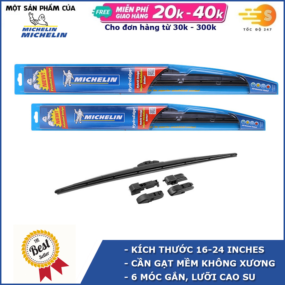 Bộ cần gạt mưa 16''x24'' không xương cao cấp MICHELIN Cho Xe TOYOTA, KIA, HYUNDAI, CHEVROLET, MAZDA, NISSAN