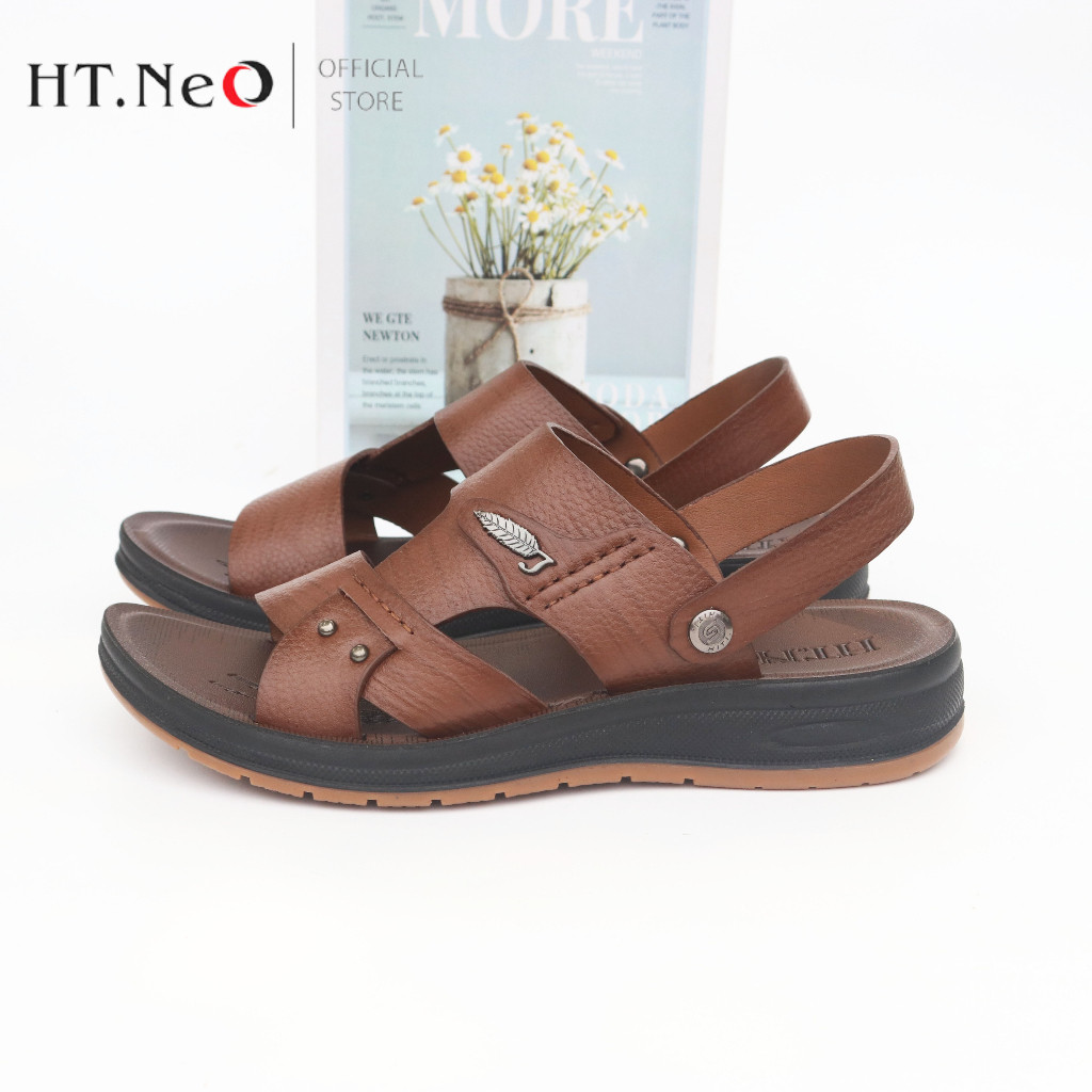 Giày Sandal nam HT.NEO da bò thật êm mềm kết hợp với đế kếp cao 3,5cm giúp tôn dáng ,tăng chiều cao , kiểu dáng lịch sự SD04