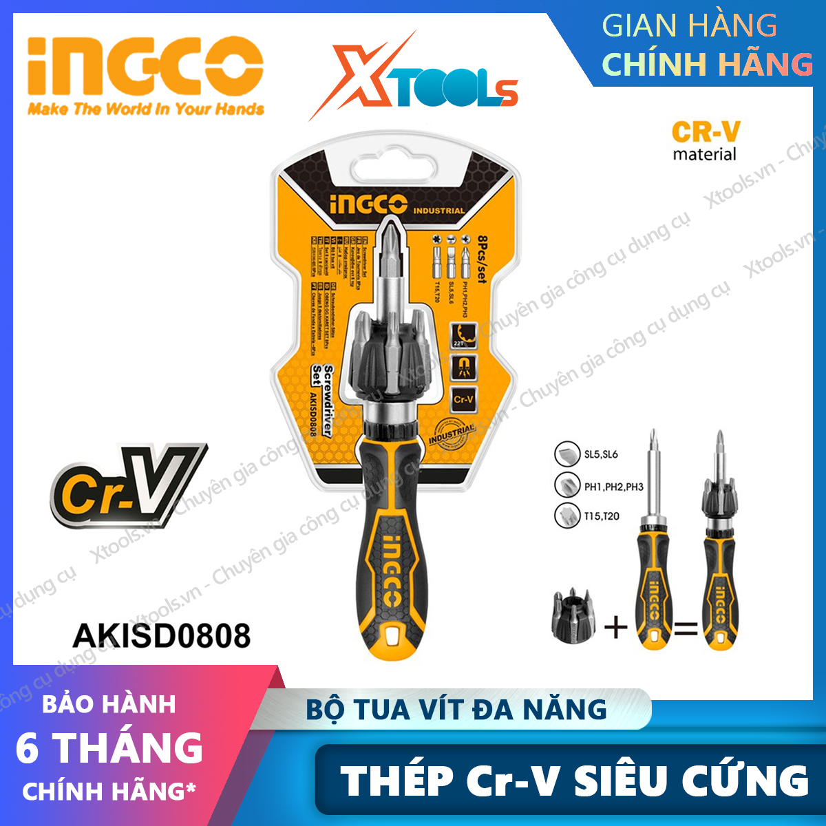 Set screwdrivers multi-purpose 8 details ingco AKISD0808 collapsible 2 way auto magnet correction phone computer home door mechanical machinery [Xtool] [xsafe]