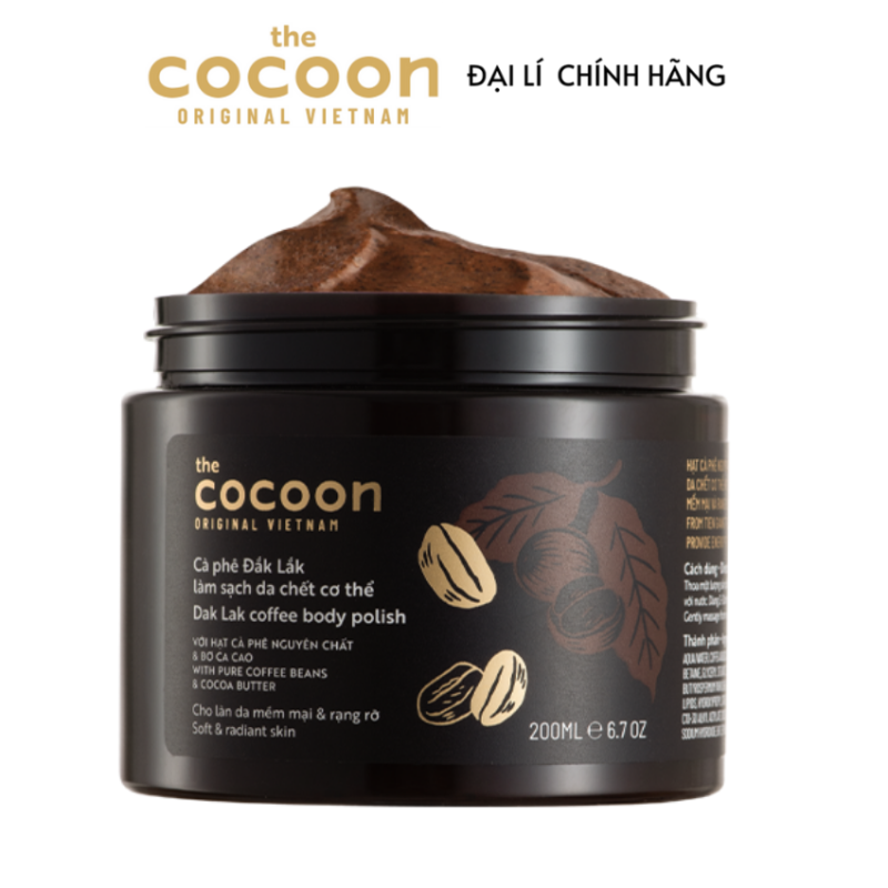 [Freeship] Cà phê Đắk Lắk làm sạch da chết Cocoon 200ml. Loại bỏ da chết toàn thân. Mang lại làn màng da mịn màngngay sau khi sử dụng. Giúp da sáng mịn đều màu. Cải thiện những vết rạn và vùng da bị chai sần giá rẻ