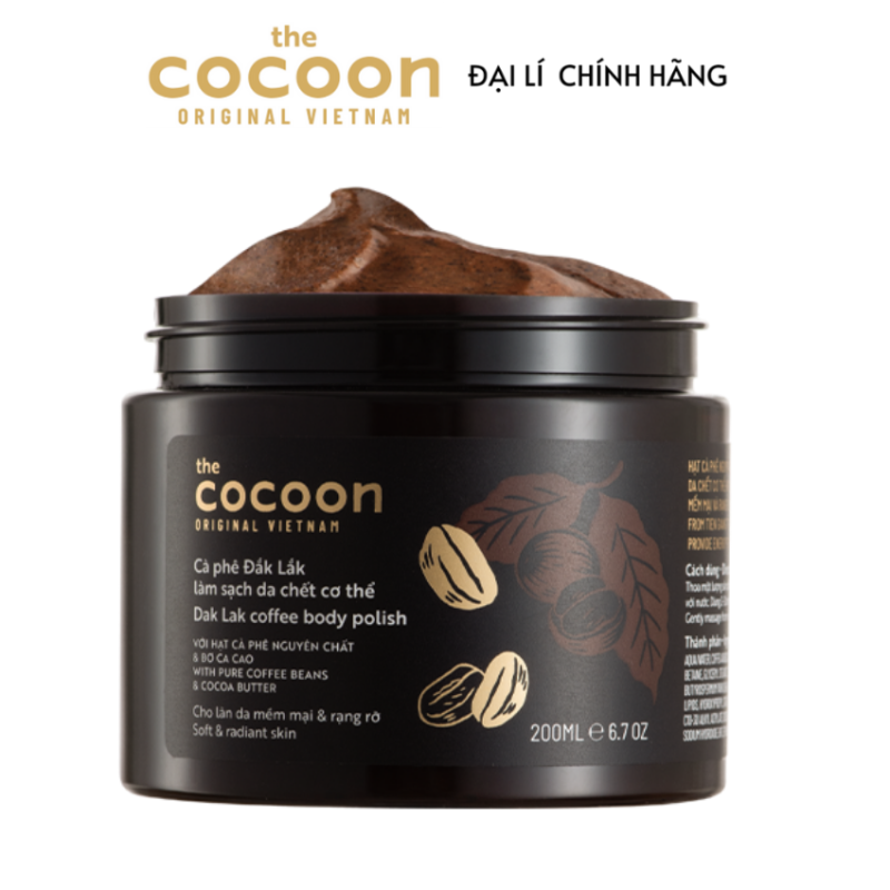 [Freeship] Cà phê Đắk Lắk làm sạch da chết Cocoon 200ml. Loại bỏ da chết toàn thân. Mang lại làn màng da mịn màngngay sau khi sử dụng. Giúp da sáng mịn đều màu. Cải thiện những vết rạn và vùng da bị chai sần nhập khẩu