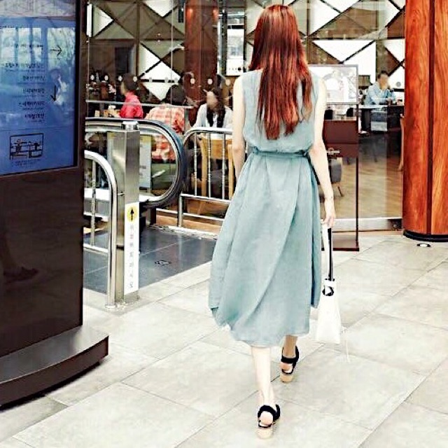 Đầm mint cột eo