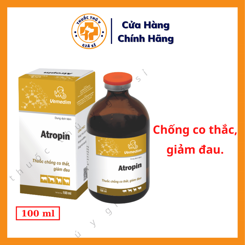 "Hoàn tiền đến 10%" Vemedim Atropin 100ml - Giảm Đau, Chống Co Thắc, Viêm Lép Dạ Dày Ruột - Thú Y Giá Sỉ