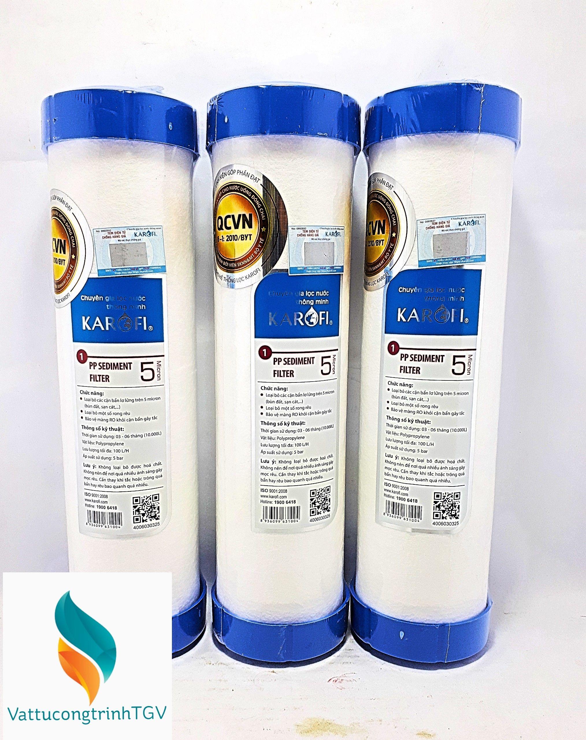 Bộ 03 lõi lọc thô số 1 - PP 5 Micron cho máy loc nước KAROFI - hàng công ty