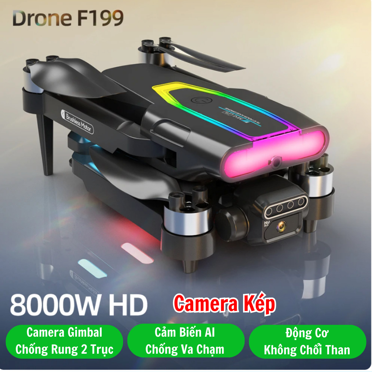 Flycam Mini Giá Rẻ Drone F199 Pro Max, Máy Bay Điều Khiển Từ Xa 4 Cánh, Play Camera Cao Cấp 2 Camera, Pin Lithium 2600mAh bay 25 Phút, Cảm Biến Chống Va Chạm