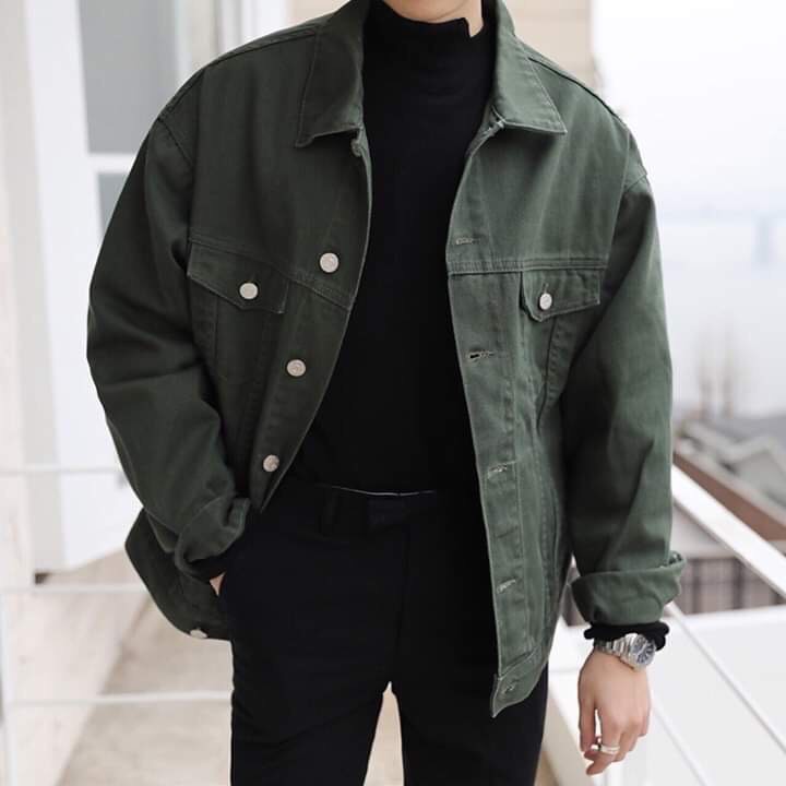 ÁO KHOÁC KAKI JEAN NAM MÀU XANH RÊU SIÊU ĐẸP, CHẤT DENIM CAO CẤP DẦY DẶN
