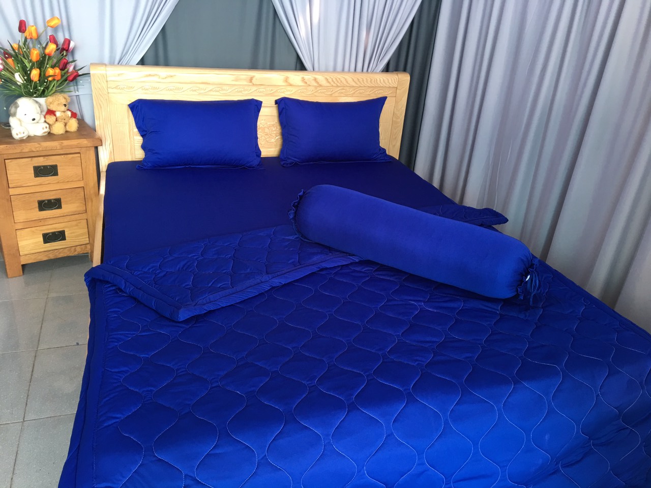 [HCM]Drap Lẻ Thun Lạnh Hàn Quốc Lan Phạm Bedding - Màu Xanh Coban