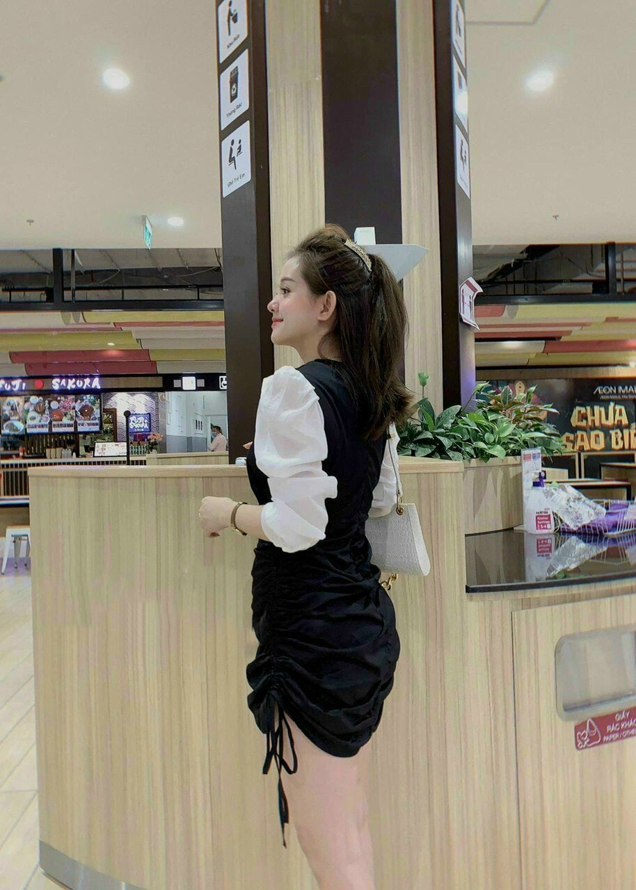 Đầm voan rút hai bên phối tay trắng dài cá tính TTSA0904
