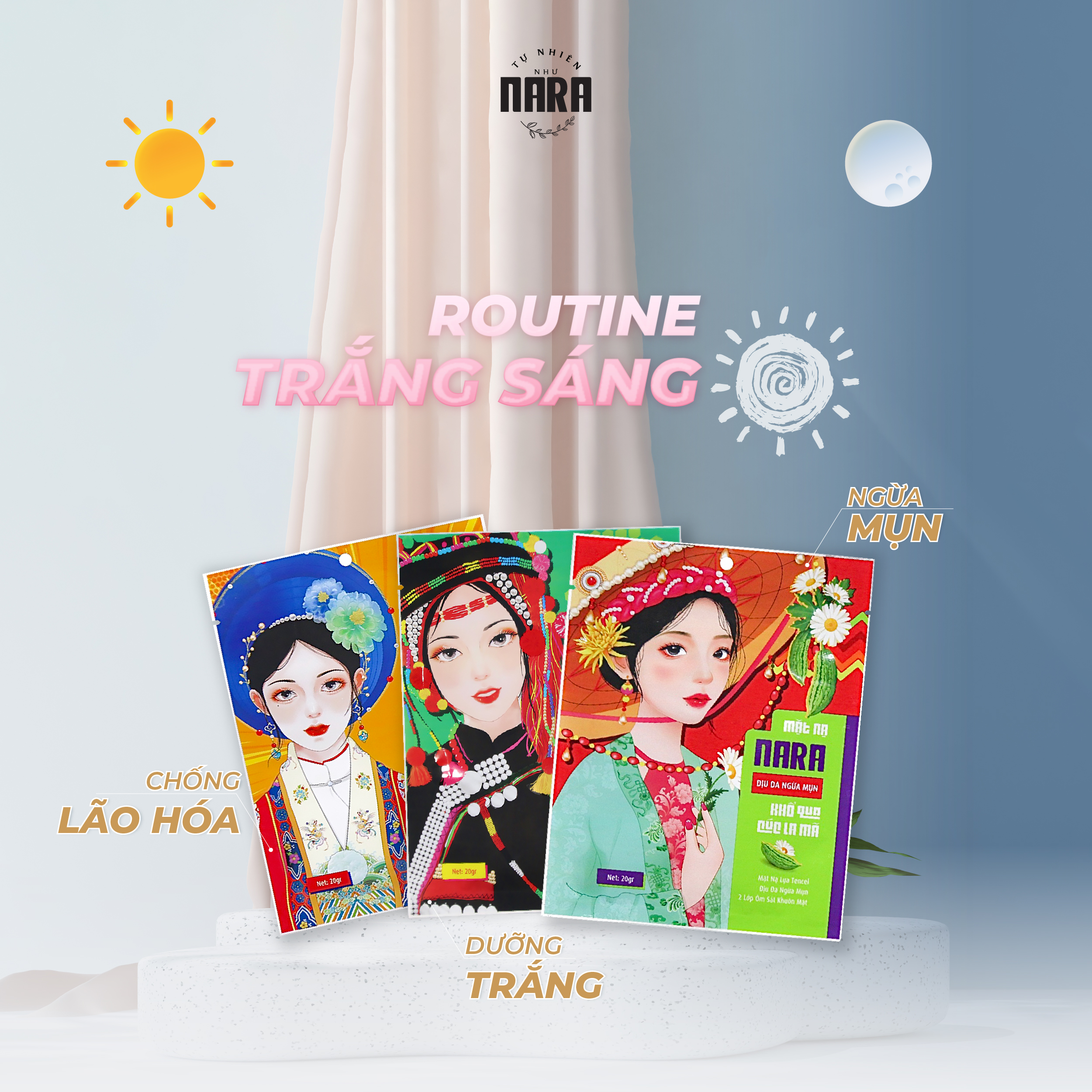 COMBO 3 miếng Mặt Nạ Lụa Dưỡng Trắng Cấp Ẩm Da NARA Nano Nghệ Mật Ong
