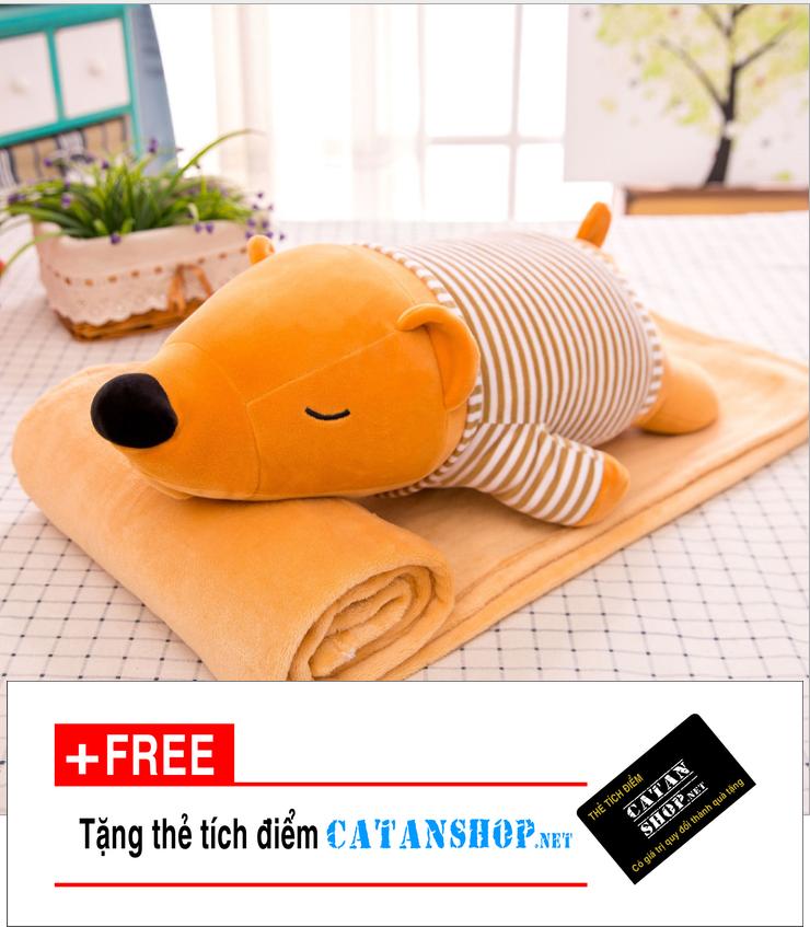 [HCM]Gối mền gấu lười 3 trong vải thun 4 chiều cực mịn chăn gối văn phòng gấu bông kèm mền gấu bông Catanshop