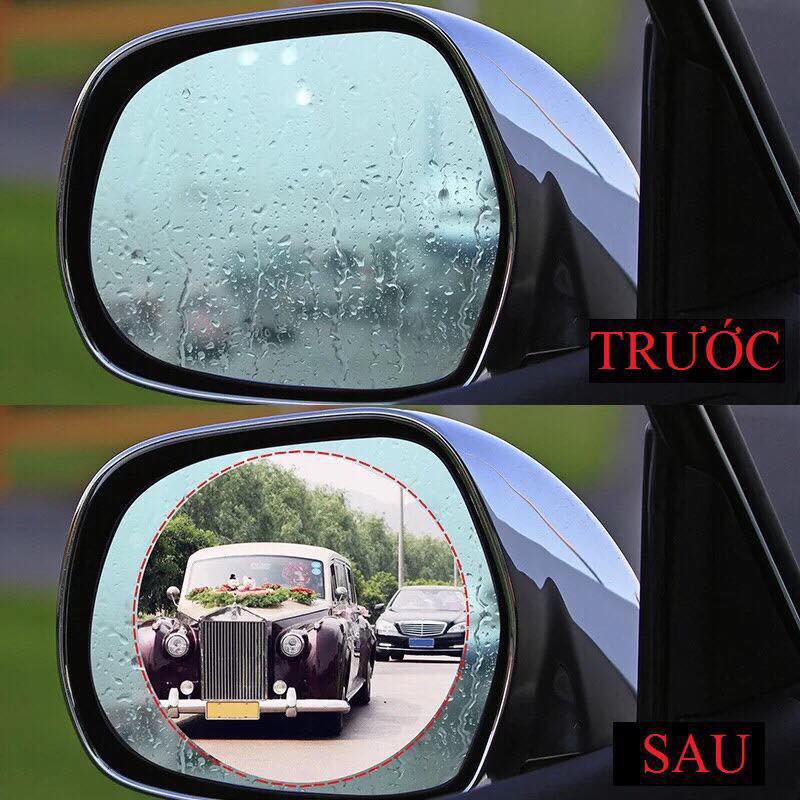 Bộ 2 miếng dán gương chiếu hậu ô tô chống lóa công nghệ nano trong suốt bảo bệ chống mờ do sương mù và mưa
