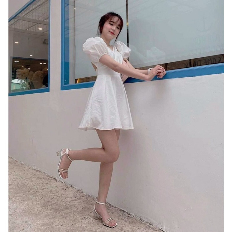 ĐẦM XOÈ TRẮNG DÂNG XINH ĐAN DÂY SAU T02